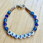 BLESSED Letter Beaded Bracelet 2 shades of blue and golden Photo 0