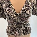 Topshop ‎ Animal Print Ruched Short Sleeve Crop Top Photo 1