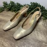 Salvatore Ferragamo pearl-colored slingback mirrored block heel Ladies Sz 7 Photo 2