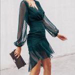 ✨HP✨Simplee Ruched Detail Dip Hem Swiss Dot Dress✨ Green Size L Photo 3