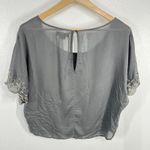 American Eagle Embroidered Peasant Top Bohemian‎ Blouse Short Sleeve Gray S Photo 1