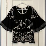 Esley  anthropologie blouse size small floral embroidered gauzy flutter sleeve Photo 0