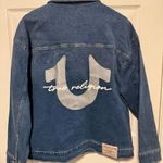 True Religion NWT Oversized Denim Metallic Logo Jacket Photo 2