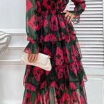 Dark Green & Hot Pink Printed Dresss Photo 0