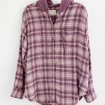 American Eagle Purple Plaid Hooded Flannel Shirt Jacket Photo 0