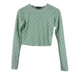 Pretty Little Thing Crop Top Womens 6 Sage Green Textured Long Sleeve Mesh Y2K Photo 2