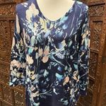 Chico's Chico’s Size 2 Tunic 3/4 Sleeve Floral Pullover Top Blue V Neck Rayon Sweater Photo 1