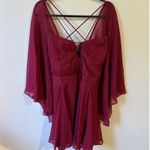 ASOS DESIGN long sleeve mini dress with godets in burgundy Red Size 12 Photo 3