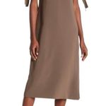 Theory  Natia Modern Crepe Midi Dress Women's Olive Green Size 8 Photo 0