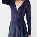 & Other Stories & Other Stories Sheer Metallic Long Sleeve Midi Wrap Dress Navy Blue Size 2 Photo 1