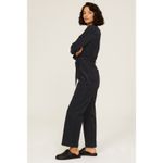A.P.C. Justine Navy Corduroy Straight Leg Belted Long Sleeve Jumpsuit Size 2 Blue Photo 1
