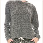 Sundry  Leopard Drawstring Hoodie Sweatshirt Faded Gray Leoapard Print Size 2=Med Photo 10