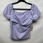 Blashe Womens Top Large Cropped Twist Front Puff Sleeves Coquette Romantic Boho Purple Photo 0