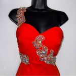 Riva Designs Beaded One Shoulder Formal Red Dress Floor Length Evening Gown Size 0 Photo 4