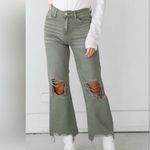 Verve Wide Leg Distressed Cropped Denim Olive Jeans 100% Cotton Size 29 Green Photo 7