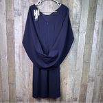 Betsy and Adam Size 4 Navy Blue Drape Back scuba Crepe Dress W/V-Neck Front Dress Photo 2