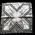 Vintage Neck Scarf Silver Black Floral Art Deco Hand Rolled Hem Korea Co… Photo 5