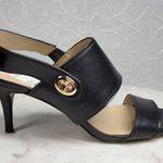 Coach Marla Slingback Heels Womens 7 Black Leather Turn Lock Open Toe Sandals Photo 1