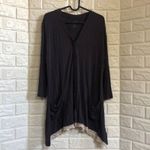 LOGO navy‎ Blue lace trim tunic cardigan top Button Up Asymmetrical Women’s M Size M Photo 1