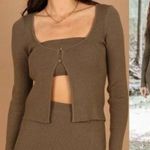 Petal and Pup  Luna Knitted Ribbed Button Cardigan Olive Green Size L NWT Photo 0