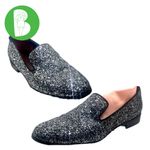 Marc Jacobs  BLACK & SILVER GLITTER "ZOE"  LEATHER & FABRIC LOAFER SHOES (38.5) Photo 2