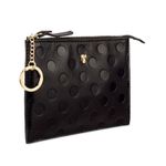 Disney Parks Black Leather Zip Pouch Embossed Minnie Mouse Polka Dots Gold Logo Photo 1