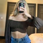 SheIn Brown Flowy Long Sleeve Crop Top Photo 0