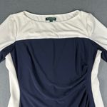 Ralph Lauren Lauren Sheath Dress Womens 16 Navy White Colorblock Ruched Pullover Photo 1