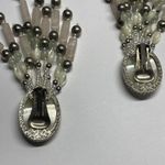 Handmade Beaded Statement Silver Tone Stone /Bead Clip On Earrings Dangle Fringe Photo 8