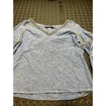 ZARA Tribal Embroidered Chambray Peasant top Linen Blue Long sleeve XS SOLD OUT Photo 2