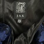 JAX Navy Black Sequin Lace Structured Cap Sleeve Knee Length Cocktail Dress 10 Blue Photo 11