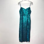Lulus ‎ Striking Sweetheart Emerald Green Sequin Slit Sleeveless Midi Dress LARGE Photo 4