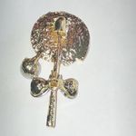 Pink and Gold Tone Rhinestone Faux Pearl Accent Lollipop Brooch Photo 3