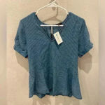 1250*C ‎ Women’s Denim Striped Shirt Short Sleeves Size S Blue Photo 2