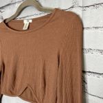 Bozzolo  Brown Tan Long Sleeve Fitted Crop Top SZ Small Crew T Shirt Summer Photo 5