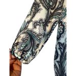 Ann Taylor  White Blue Paisley Floral Long Sleeve Dressy Bouse Top Women Sz S Photo 3