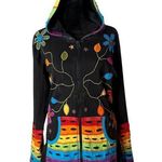 Rising International Rainbow Hoodie Womens M Floral Hippie BOHO Distressed Pride Black Size M Photo 0
