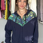 Aerie Navy Tropical Panel Zip Up Hoodie Size M Photo 0