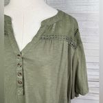 Knox Rose  Embroidered Short Sleeve Boho Henley T-Shirt Olive Green-XXL Photo 1