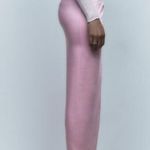 ZARA NWT pink ruched gathered split hem side satin midi skirt Photo 5