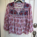 Lucky Brand Paisley Print Tassel Tie Blouse Bohemian Festival Top Size Medium Photo 0