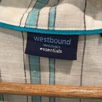 Westbound  100% Linen White & Blue Striped Short Sleeve Button Up Blouse Top 16 Photo 2