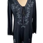 Monoreno Swim Coverup Stitched Black V-Neck Size M Medium Long Sleeve Tunic Photo 0