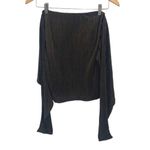 Moon River NWT Moon River Womens Metallic Ribbed Boat Neck Puffy Sleeve Top Black Gold XS Photo 2