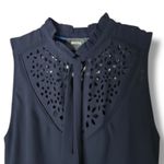 Maeve for Anthropologie Womens Luca Navy Tie Neck Blouse w/Eyelet Details Size 6 Photo 5