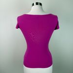 EXPRESS Y2K Fitted Boatneck Cap Sleeve Dress Tee | Dark Pink | Medium Photo 5