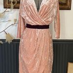 Eva Mendes X NY&CO Pleated Peachy Pink Velvet Faux Wrap Dress Photo 2