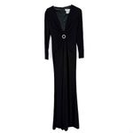 NWT Ieena by Mac Duggal #26514 Plunging Long Sleeve Pearl Keyhole Gown Black 0 Photo 1