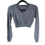 Brandy Melville  Womens Crop Sweater Top V Neck Long Sleeve Gray OS Photo 0