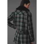 Anthropologie Maeve Plaid Faux Fur Collar Cropped Jacket Green Black Size L NWT Photo 1